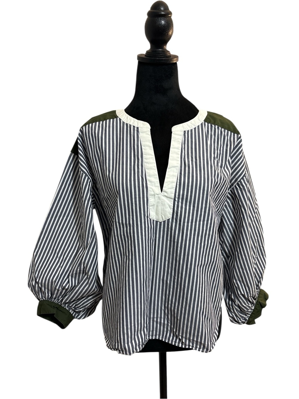 LOFT Colorblock Striped Poplin Split Neck Blouse Size Small